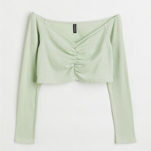 NWT H&M Divided Ruched Off-the-Shoulder Crop Top in Mint‎ Green - XL